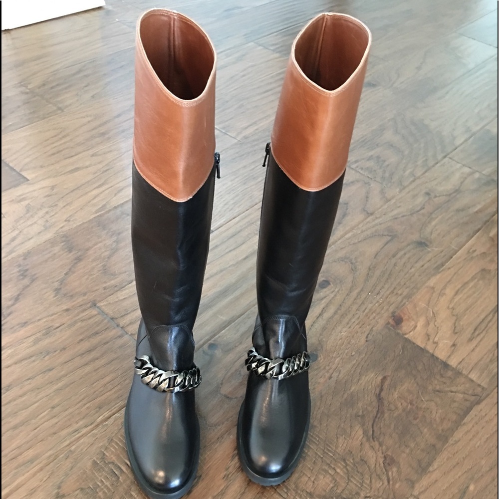 New Valentina Rangoni Blk/Brn Boots w/Chain Sz 7